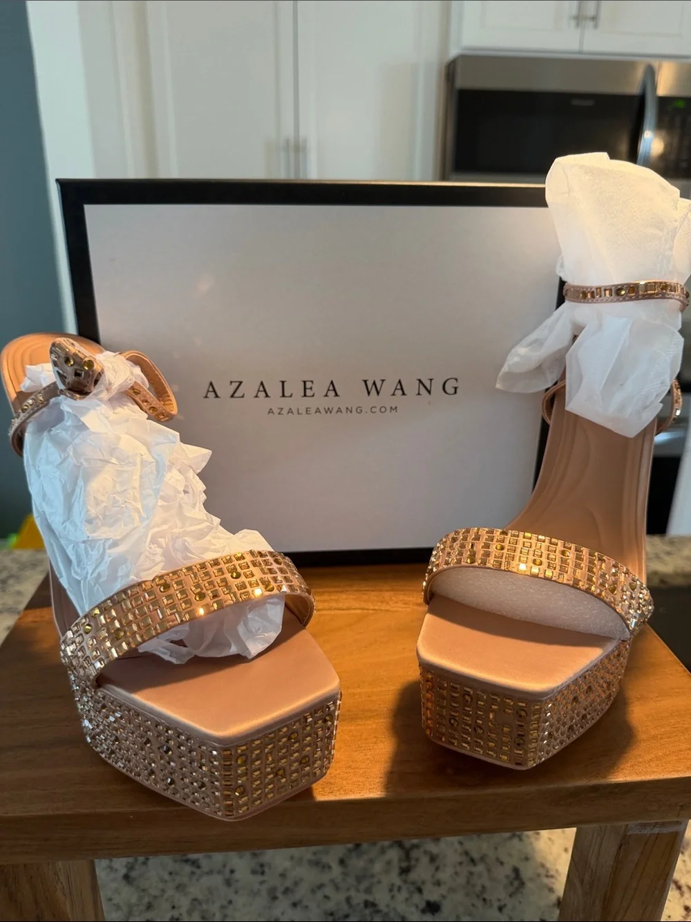 Azalea Wang Blush Pink Crystal-Embellished Platform Sandals